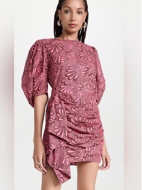 RHODE Pia Pink Floral-Print Puff-Sleeve Mini Dress Size 8